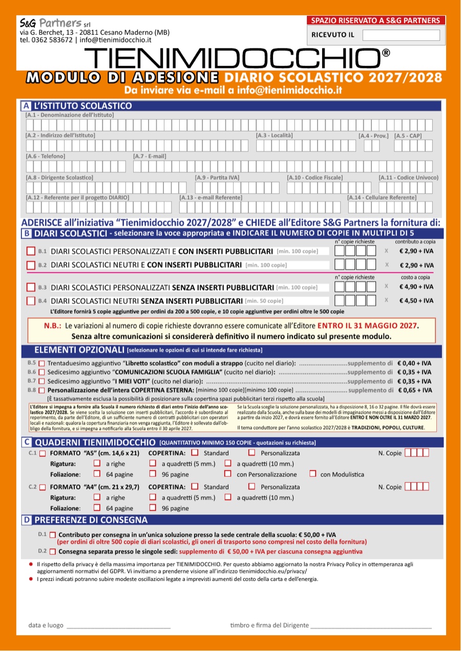 TIENIMIDOCCHIO | Modulo di adesione 2027/2028